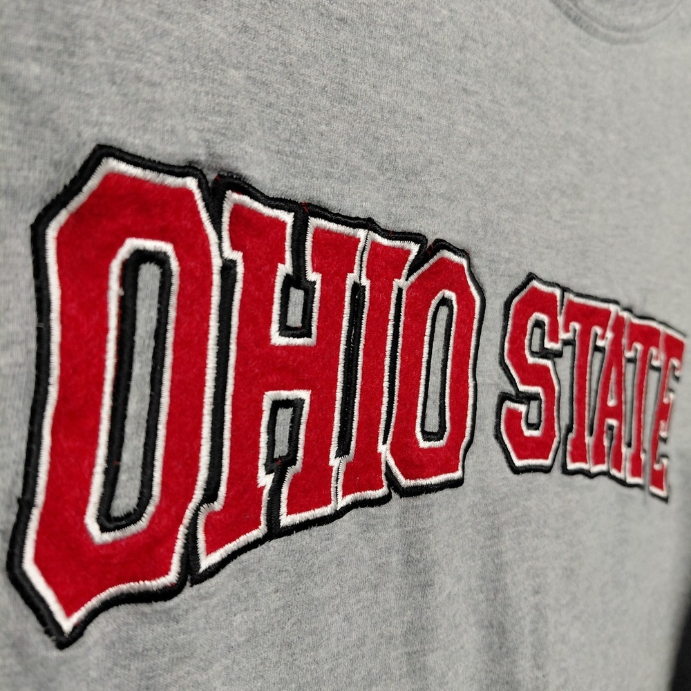 Ohio State Buckeyes Long Sleeve Shirt Mens LARGE Heathered Gray Sewn Patch Spell - Picture 2 of 7